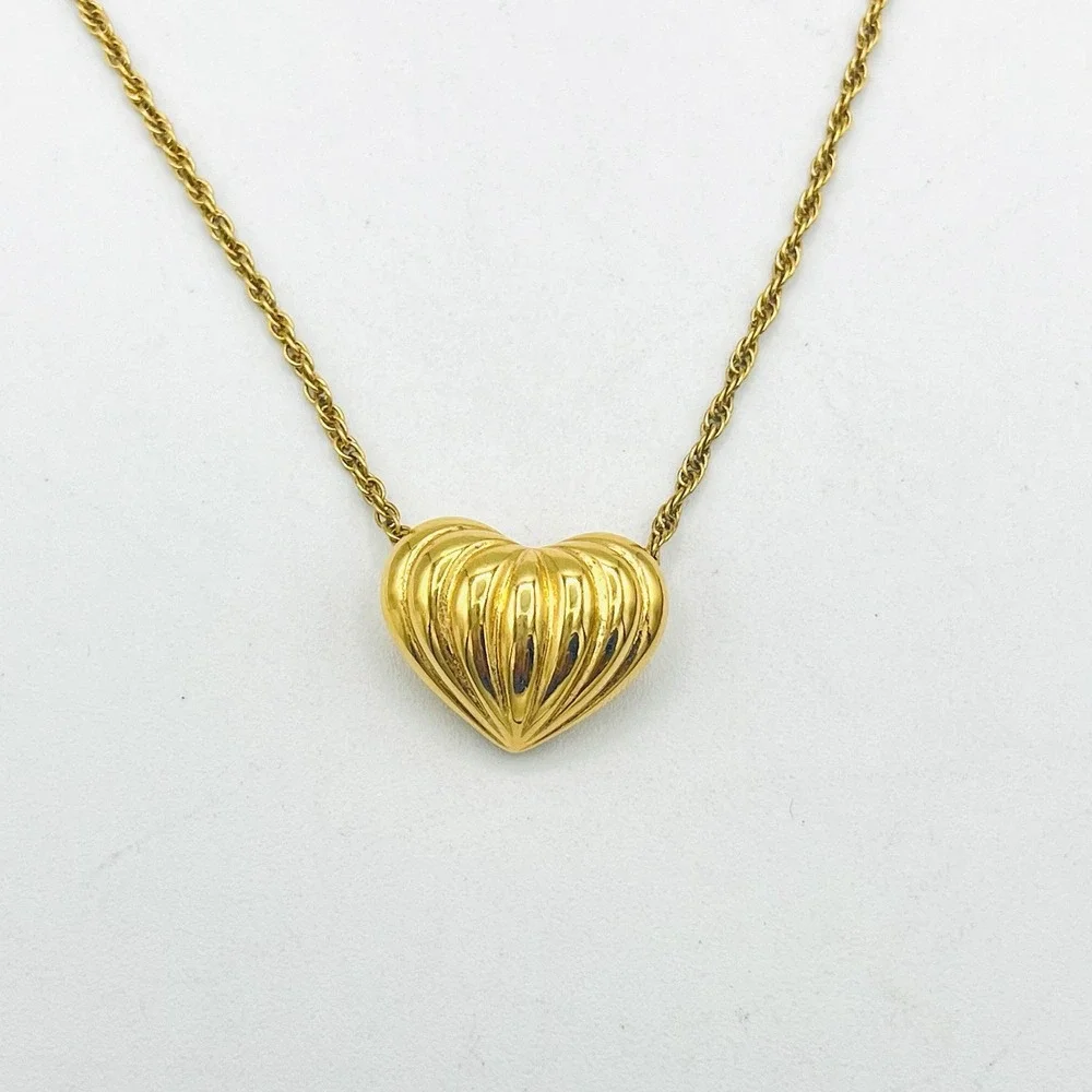 Vintage Joan Rivers Two Heart Necklace Slide Pendant Gold Crystal Earrings Chain